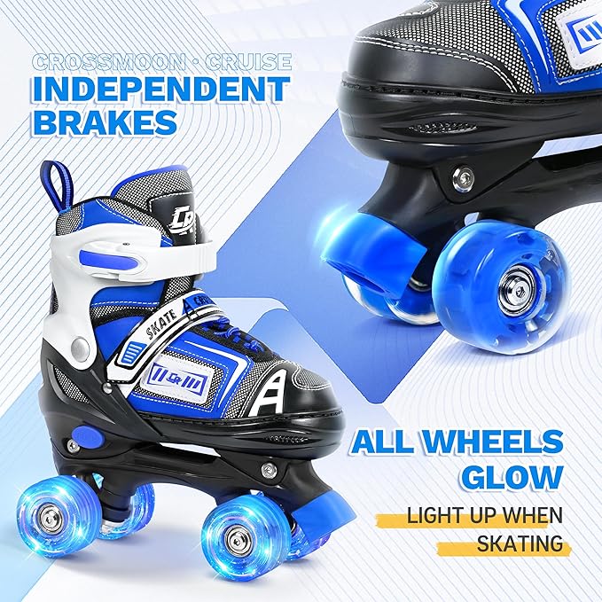 Adjustable Quad Skates for Kids, Teens, and Adults – Light-Up Wheels – Comfortable Fit, Secure Closure, Indoor and Outdoor Roller Skates for Boys and Girls-CubbioJoy