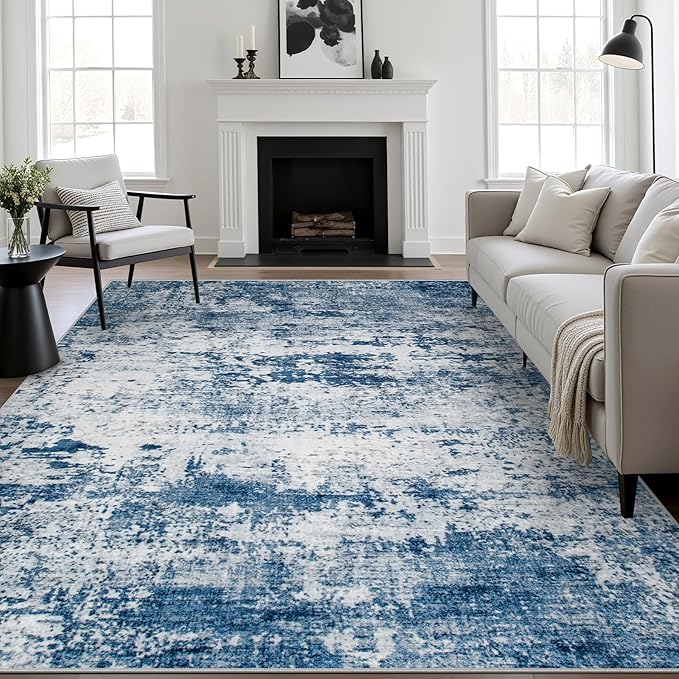 6x9 Area Rug Living Room Rug: Washable Modern Abstract Soft Thin Rug Indoor Floor No Slip Stain Resistant Carpet for Bedroom Dining Room Farmhouse Nursery Home Office - Blue-CubbioJoy