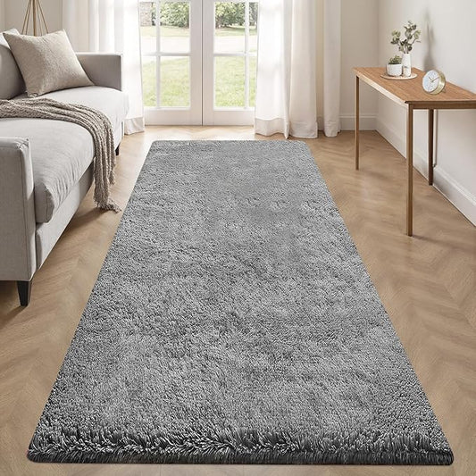 2x6 Runner Rug for Bedroom: Fluffy Shag Soft Washable Rugs Small Fuzzy Plush Indoor Carpet for Hallway Bedside Dorm Kids Girls Boys Room (Grey, 2'x6')-CubbioJoy