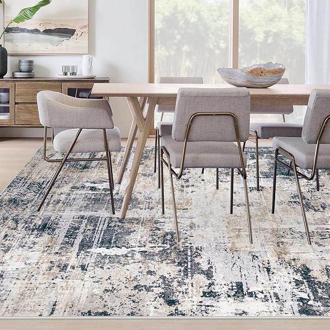 Area Rugs 9x12 Living Room: Washable Rug Modern Abstract Large Rugs Soft Non Slip Neutral Rug Stain Resistant Indoor Carpet for Bedroom Kitchen Dining Room Home Office Rugs(Black Brown,9'x12')-CubbioJoy