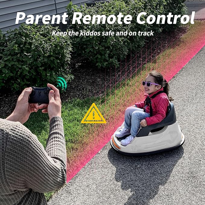 12V Kids Bumper Car, Electric Baby Bumper Car for Toddlers with Remote Control, 3 Speeds - White-CubbioJoy