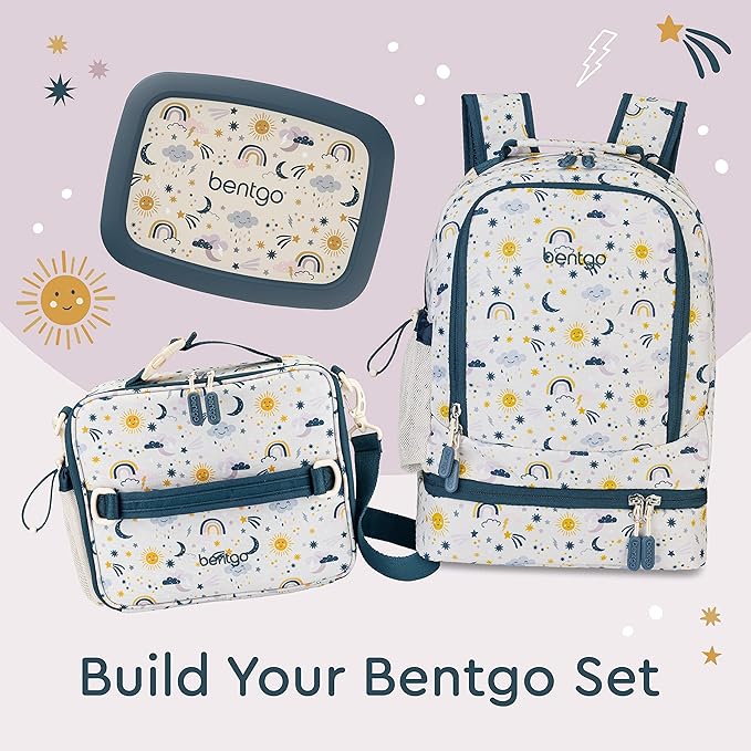 Bentgo Kids 2-in-1 Backpack & Insulated Lunch Bag - Durable 16” Backpack & Lunch Container in Unique Prints for School & Travel - Water Resistant, Padded & Large Compartments (Friendly Skies)-CubbioJoy