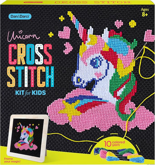 Dan&Darci Unicorn Cross Stitch Kit for Kids - Fun Crafts for Girls 8-12 - 9 Year Old Girl Birthday Gifts - Embroidery Kits for Beginners - Craft for Ages 8-12, 10-12 - Gift for 8-12 Year Old-CubbioJoy