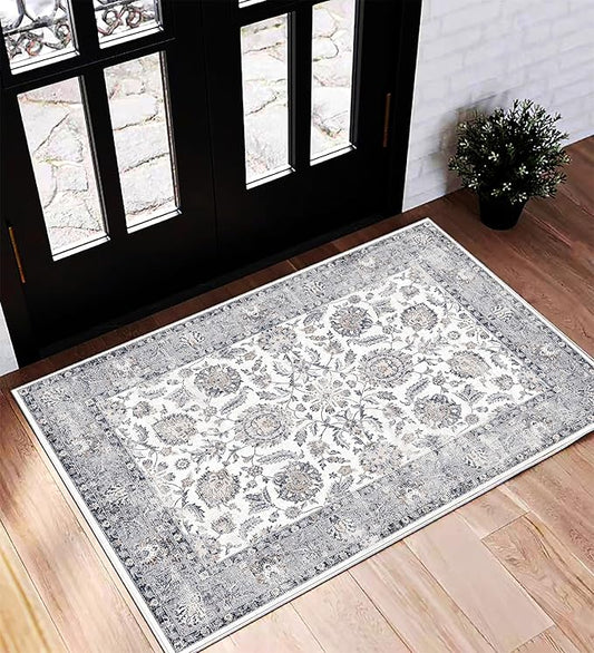 Area Rug 2x3 Washable Rug Door Mat Vintage Distressed Doormat Indoor Entrance Traditional Thin Floral Print Non Slip Carpet for Kitchen Bathroom Bedroom Living Room-CubbioJoy
