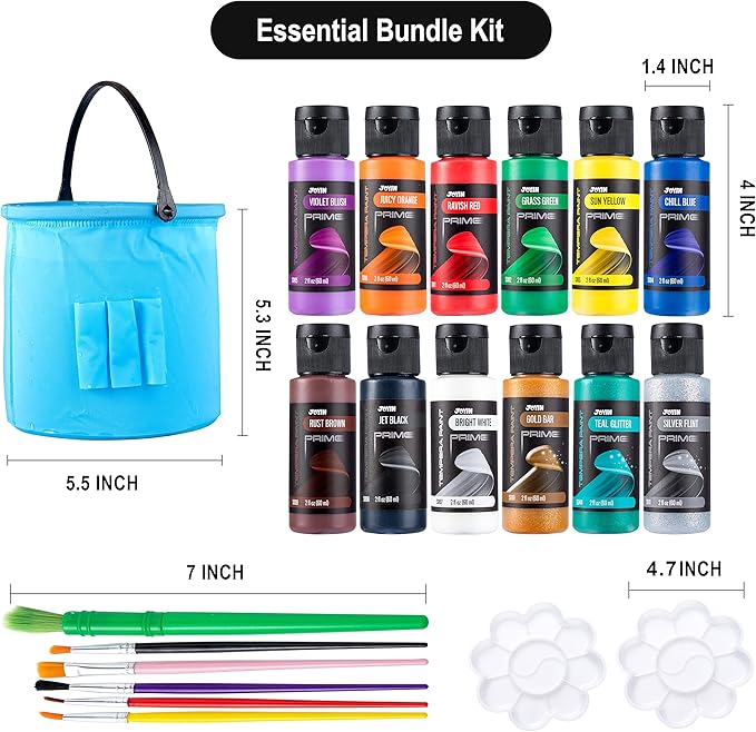JOYIN 12PCS Washable Kids Tempera Paint Set (2 oz Each), 6 Brushes, 2 Palette & 1 Stretchable Washing Bucket, Non-Toxic Kids Liquid Paint for Arts and Crafts Project, Finger Painting, Hobby Painters-CubbioJoy