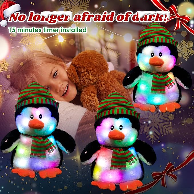 Cuteoy Light-up Plush Penguin LED Stuffed Animal Birthday Christmas Plushies Toy Gifts for Kids Toddler Girls,11“-CubbioJoy