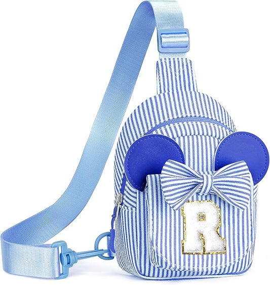 Birthday Gifts for Girls, Sling Bags for Girl Kid Travel, Birthday Gifts for 3 4 5 6 7 8 9 10 Year Old Girls Small Initial Blue Cross Body Sling Bag for Daughter Gift (Blue R)-CubbioJoy