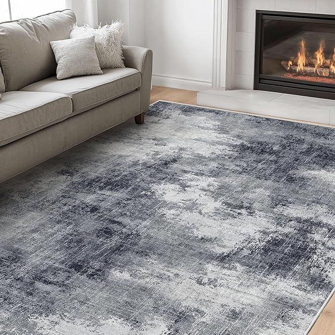 AMADA HOMEFURNISHING 6x9 Washable Area Rug, Modern Abstract Living Room Rug with Non-Slip Backing & Short Pile, Large Rug with Abstract Pattern for Living Room, Bedroom and Dinning Room, Grey-CubbioJoy