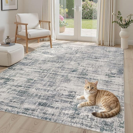 Area Rug for Living Room: 5x7 Washable Neutral Abstract Modern Soft Rugs Non Slip Indoor Floor Stain Resistant Carpet for Bedroom Dining Room Office Nursery - Gray-CubbioJoy