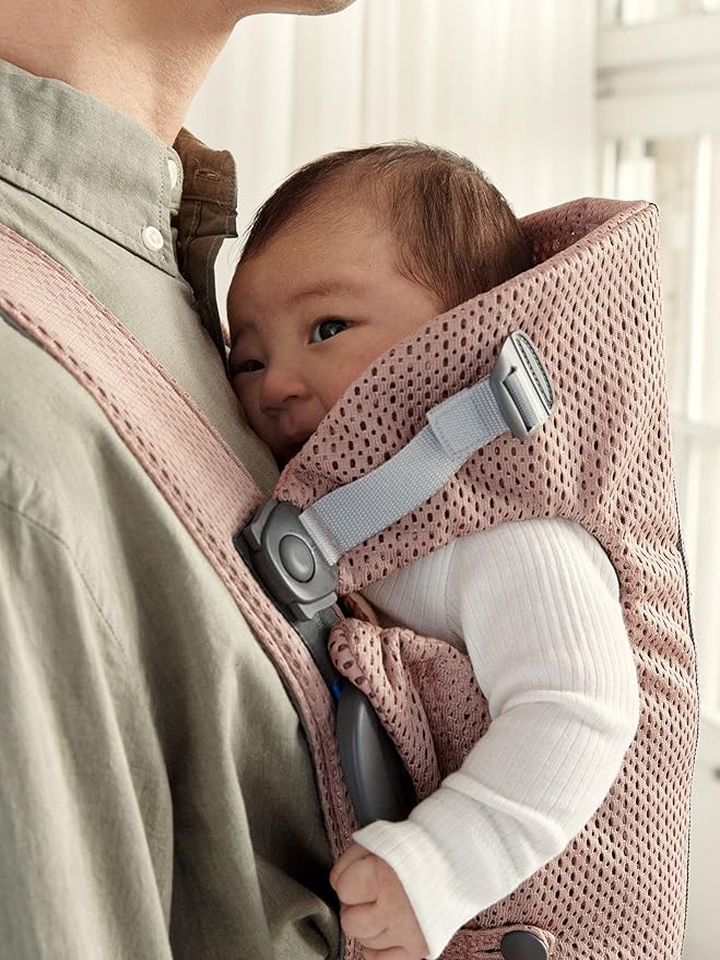 BabyBjörn Baby Carrier Mini, 3D Mesh, Dusty Pink | Newborn Carrier (7-25 lbs), Ergonomic, Easy-to-Use-CubbioJoy