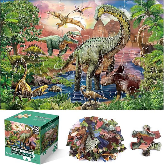 Jumbo Floor Puzzle for Kids,48 Piece Forest Dinosaur Large Jigsaw Puzzles, Fun Educational Preschool Learning Toy for Toddlers Ages 3-5,Gift for Boy Girl Ages 4-8-CubbioJoy
