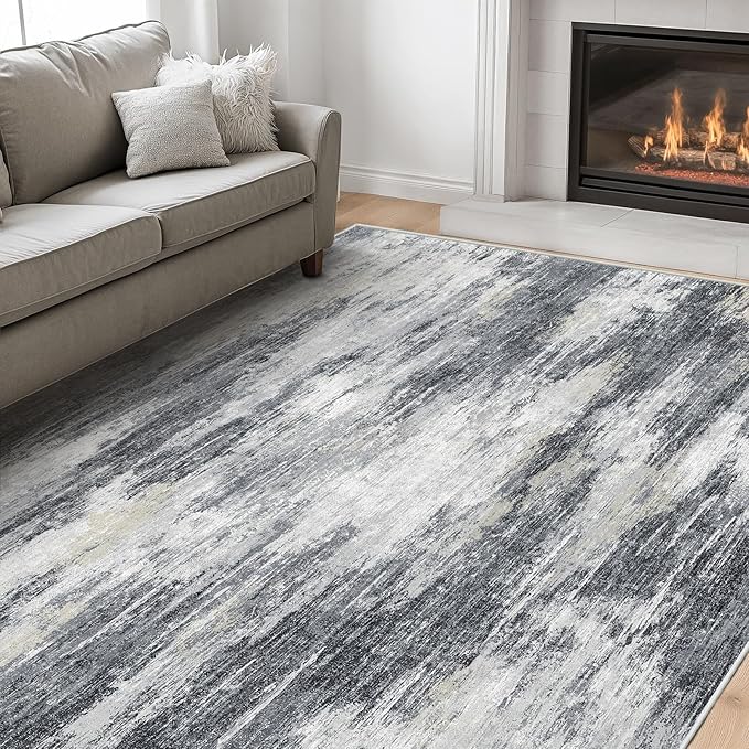 AMADA HOMEFURNISHING 6x9 Washable Area Rug, Modern Abstract Living Room Rug with Non-Slip Backing & Short Pile, Large Rug with Abstract Pattern for Living Room, Bedroom and Dinning Room, Light Grey-CubbioJoy