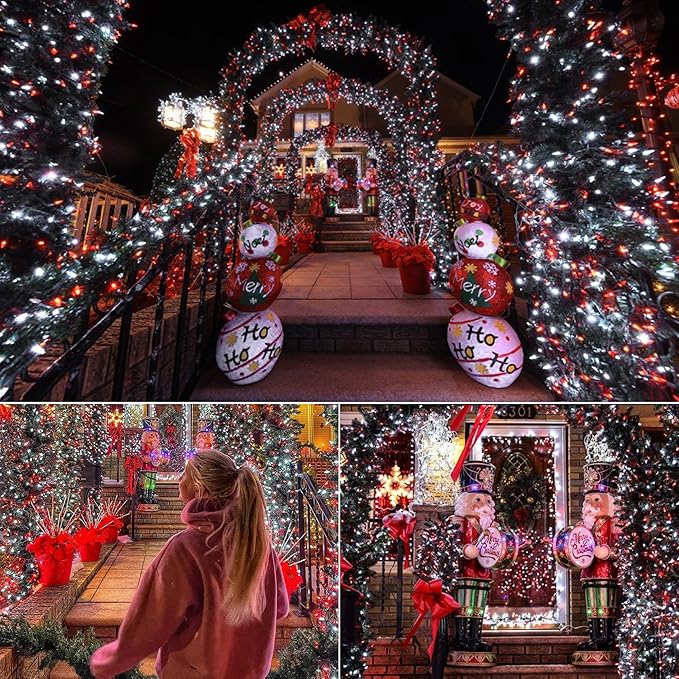 Brizled Red & White Christmas Lights, 33ft 100 LED Christmas String Lights, 5MM Wide Angle Xmas Tree Light Connectable, 120V UL Certified Mini Xmas Light for Indoor Outdoor Tree Room Party, Green Wire-CubbioJoy