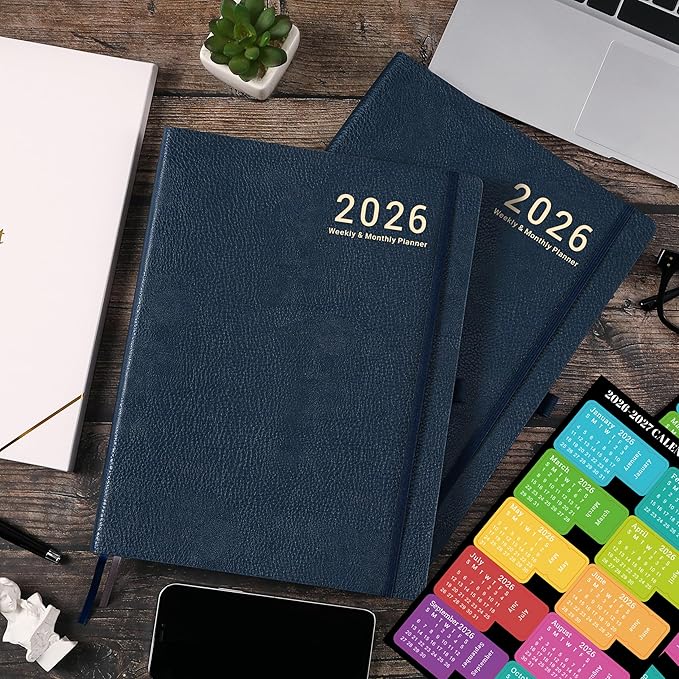 2026 Planner - Weekly and Monthly Planner 2026, JAN 2026 - DEC 2026, 8.5" x 11", Leather Cover 2026 Planners with Thick Paper, Back Pocket with Notes Pages - Blue-CubbioJoy