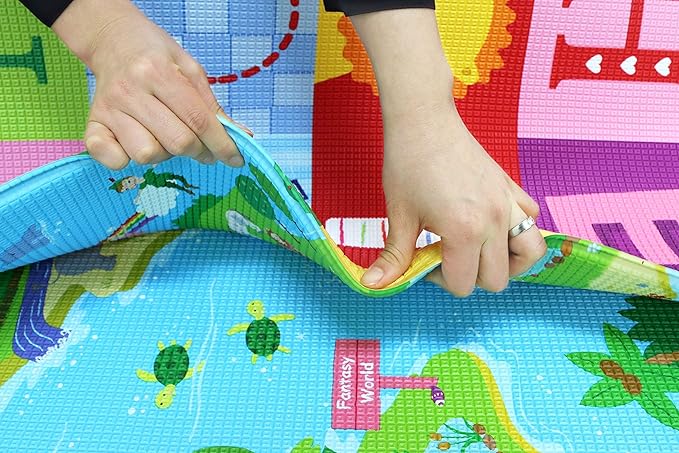 Baby Care Play Mat (Large, Playful - Magical Island) 82'' x 55'' Original One-Piece Reversible Rollable Waterproof Play Mat for Infants, Babies, Toddler, and Kids-CubbioJoy