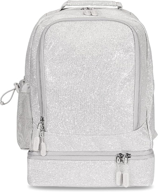 Bentgo Kids 2-in-1 Backpack & Insulated Lunch Bag - Glitter Designed 16” Backpack for School & Travel -, Durable, Water Resistant, Padded, & Large Compartments (Glitter Edition - Silver)-CubbioJoy