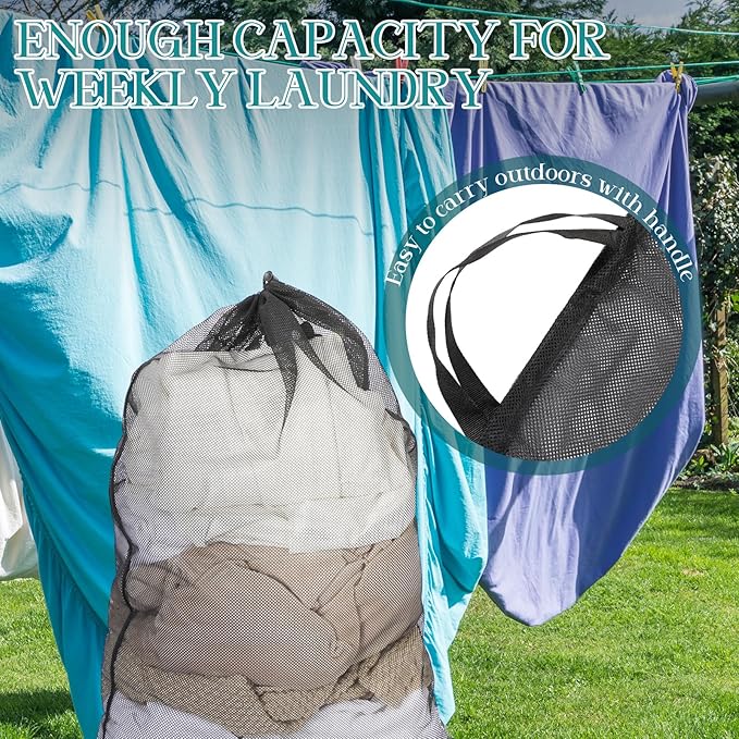 Aliceset 4 Pcs 24 x 36 Inches Mesh Laundry Bags with Drawstring Black Heavy Duty Mesh Laundry Bag with Handles Machine Washable Sheet for College Dormitory Family and Apartment Dwellers-CubbioJoy