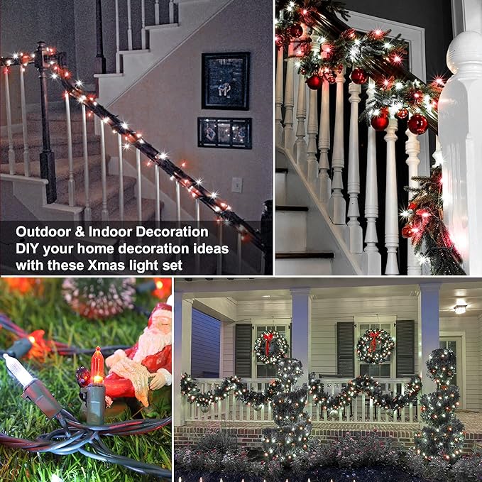 Brizled Red & White Christmas Lights, 33ft 100 LED Christmas Tree Lights, 120V UL Listed Mini String Lights Connectable, Plugin LED Xmas Lights, Indoor Christmas Lights for Outdoor Party Home Decor-CubbioJoy