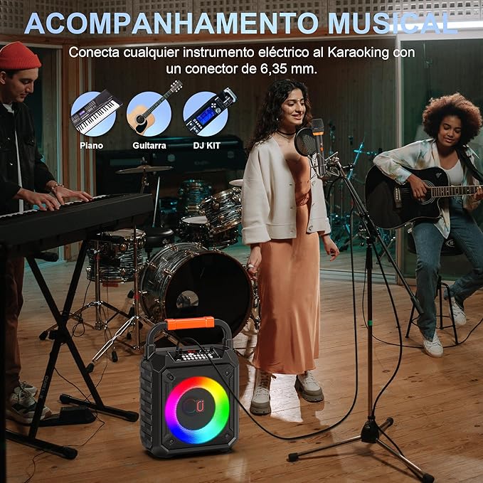 JYX Karaoke Machine with Two Wireless Microphones, Portable Speaker with LED Lights for Kids and Adults, Supports Bluetooth/USB/TF/AUX for Party-CubbioJoy