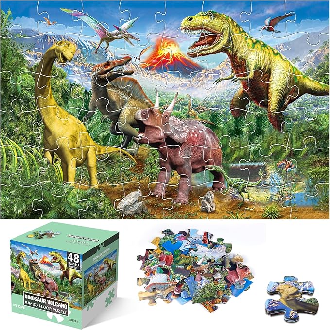 Jumbo Floor Puzzle for Kids,48 Piece Volcano Dinosaur Large Jigsaw Puzzles, Fun Educational Toy for Toddlers Ages 3-5,Preschool Learning Gift for Boy Girl Ages 4-8-CubbioJoy