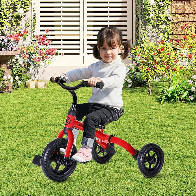 Ancaixin 3 in 1 Toddler Tricycles for 2-5 Years Old Boys and Girls with Detachable Pedal and Bell | Foldable Baby Balance Bike Riding Toys for Kids | Infant Birthday New Year Red-CubbioJoy
