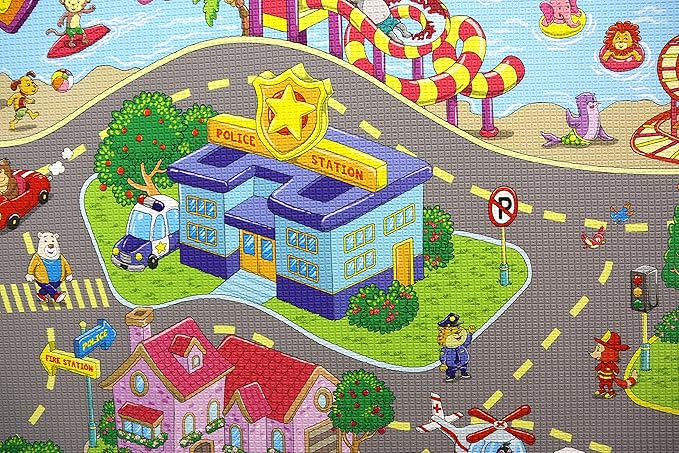Baby Care Play Mat (Large, Playful - Zoo Town) 82'' x 55'' Original One-Piece Reversible Rollable Waterproof Play Mat for Infants, Babies, Toddler, and Kids-CubbioJoy