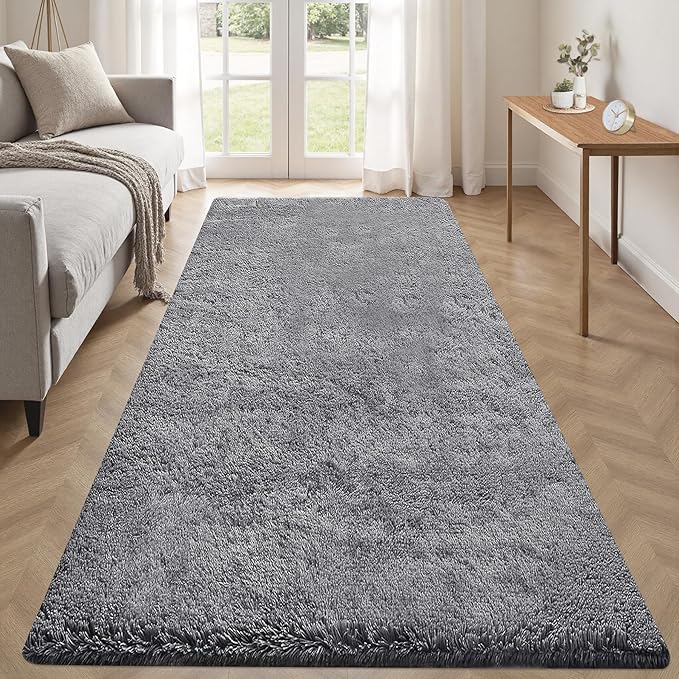 2x6 Runner Rug for Bedroom: Fluffy Shag Soft Washable Rugs Small Fuzzy Plush Indoor Carpet for Hallway Bedside Dorm Kids Girls Boys Room (Dark Grey, 2'x6')-CubbioJoy