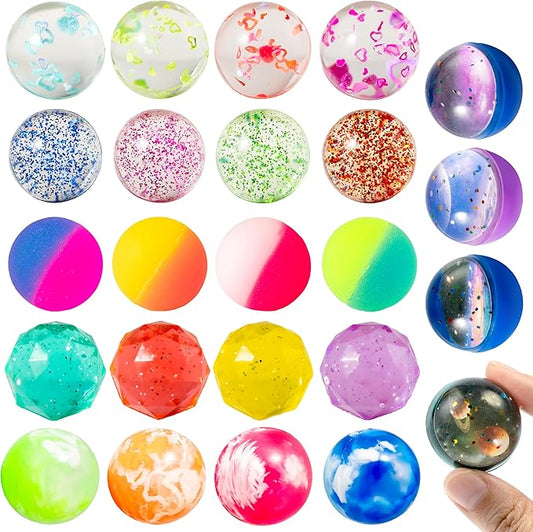 JOYIN 24 PCS Multistyle Bouncy Balls, 6 Styles 32mm Assorted Bouncy Balls Bulk with Storage Bag, Bounce Toys for Kids Party Favors Birthdays Gifts Goodie Bags Stuffers Carnival Prizes-CubbioJoy