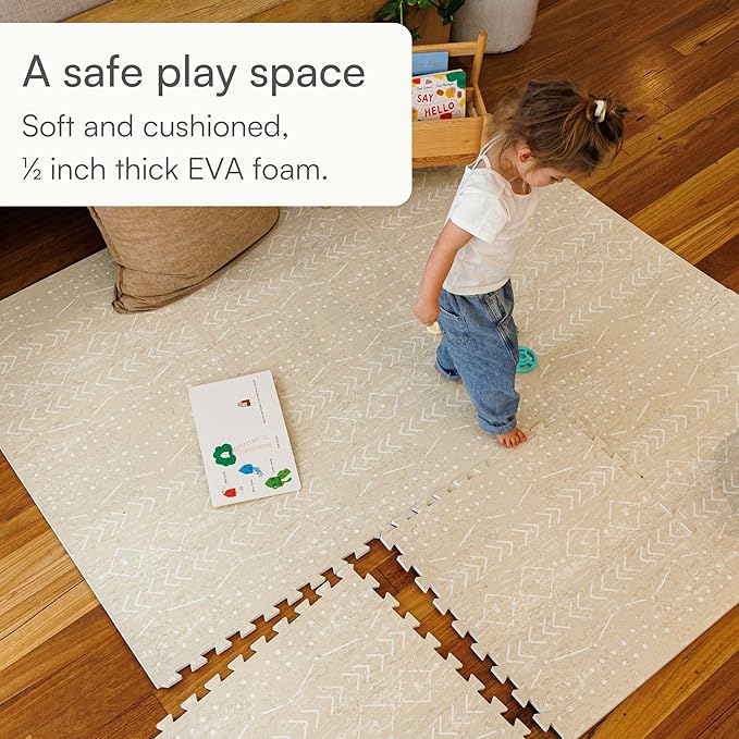 Baby Play Mat for Floor – 6x8ft Beige | Soft Non Toxic Premium EVA Foam Tiles for Tummy Time, Crawling & Playroom – Waterproof Interlocking Floor Mat for Babies & Toddlers by Lillefolk (12 Tiles)-CubbioJoy