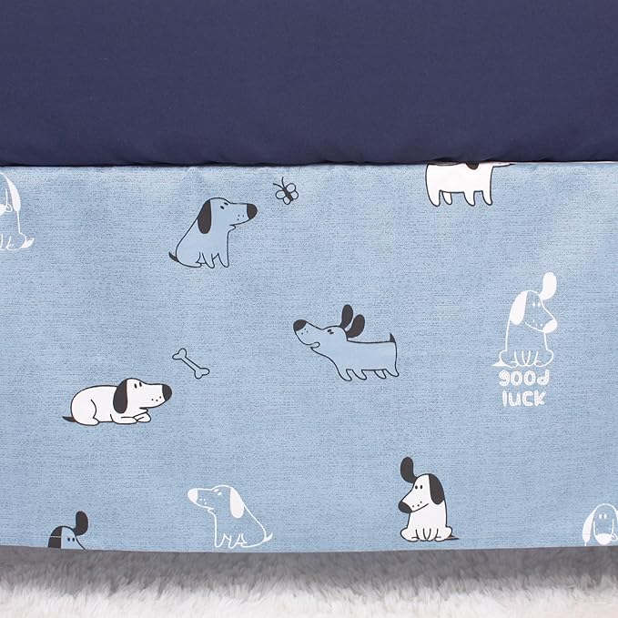 CaSaJa Baby 3-Piece Crib Bedding Set for Boys Girls, Including Soft Quilted Comforter(Blanket), Fitted Crib Sheet and Skirt, Soft Nursery Bedding Set Made of Silky Comfy Materials, Good Luck Puppy-CubbioJoy