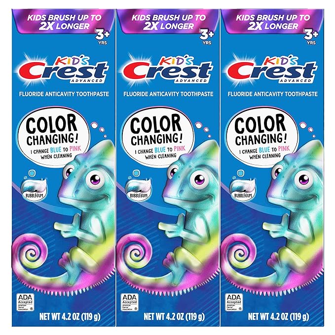 Crest Advanced Kid's Fluoride Toothpaste, Bubblegum Flavor, 4.2 oz, 3 Count, Color-Changing Anticavity Toothpaste-CubbioJoy