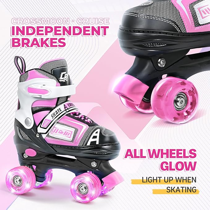 Adjustable Quad Skates for Kids, Teens, and Adults – Light-Up Wheels – Comfortable Fit, Secure Closure, Indoor and Outdoor Roller Skates for Boys and Girls-CubbioJoy