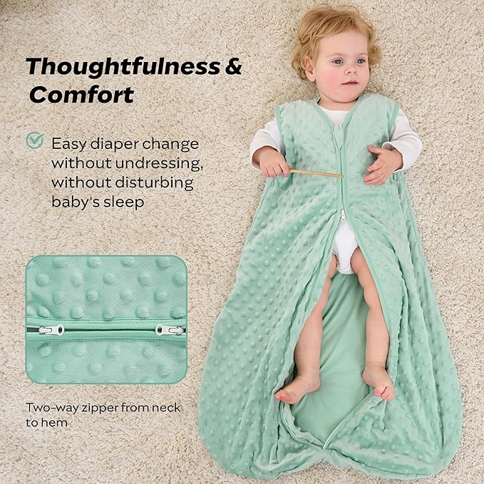 JELLYMONI Fleece Baby Sleep Sack 12-24 Months, 1.5 Tog Warm Winter Baby Wearable Blanket with Plush Dots and 2-Way Zipper, Cotton Toddler Sleep Sack-CubbioJoy