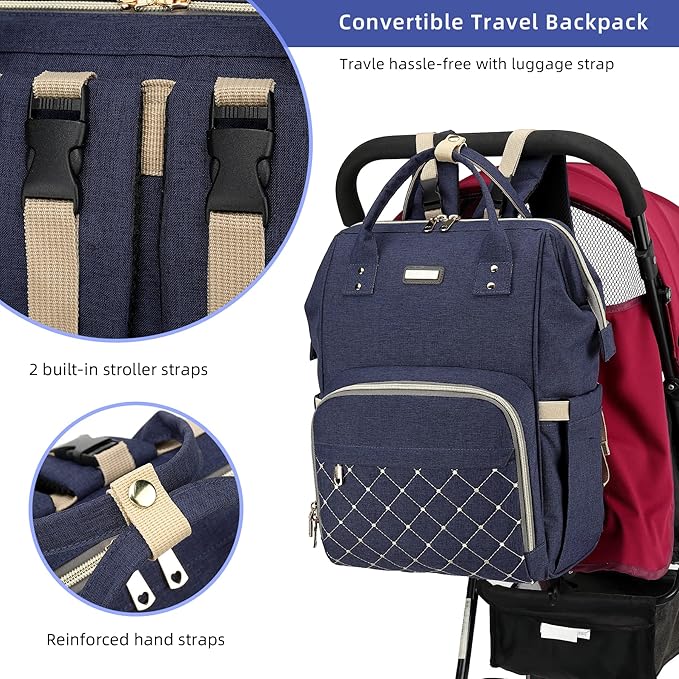 Diaper Bag Backpack, Diaper Bags for Baby Girls Boys, Baby Bags for Moms Dads, Nappy Changing Bag with Insulated Pockets,Multi-functional Waterproof Backpack with Stroller straps-Blue-CubbioJoy