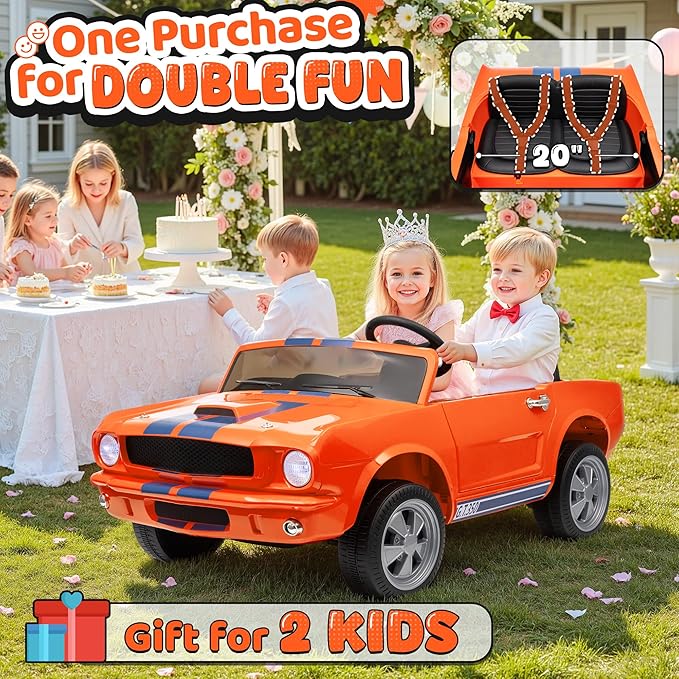 24V 2 Seater Ride on Toys, Licensed Shelby Cobra Kids Power Car Wheeler Ride On Toy w/ 2WD/4WD Switchable, Remote Control, 19" Spacious Seat, 4 Spring Suspension, Music, Bluetooth-CubbioJoy