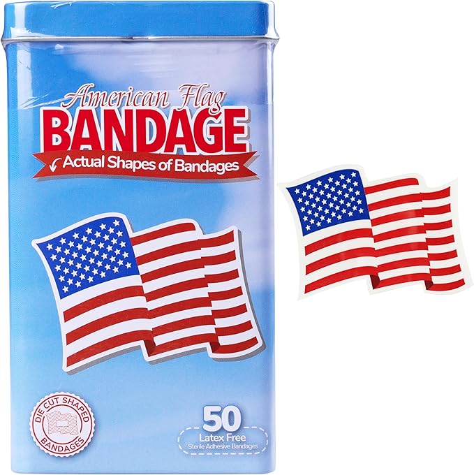 BioSwiss Bandages, American Flag Shaped Self Adhesive Bandage, Latex Free Wound Care, Fun First Aid Kit Supplies for Kids and Adults, 50 Count-CubbioJoy