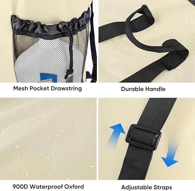 BALEINE 120L Laundry Bag Backpack, 900D Oxford Fabric Large Travel Laundry Bags with Shoulder Straps and 2 Mesh Pockets for College Dorm, Apartment, Laundromat (Beige, 120L)-CubbioJoy