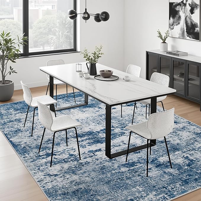 9x12 Area Rug Living Room Rug: Washable Modern Abstract Soft Thin Rug Indoor Floor No Slip Stain Resistant Carpet for Bedroom Dining Room Farmhouse Nursery Home Office - Blue-CubbioJoy