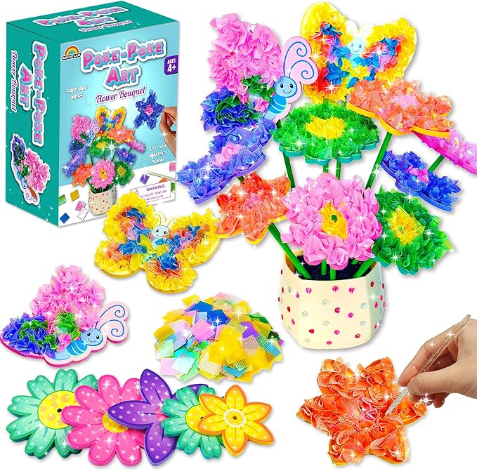 AGENTLAN Art & Craft Activity, Poke Fun Flower Bouquet Craft Kit, Fun & Easy Art Kits for Kids, DIY Garden Kids Activities, Gifts for Girls and Boys 3 4 5 6 7 8 9-CubbioJoy