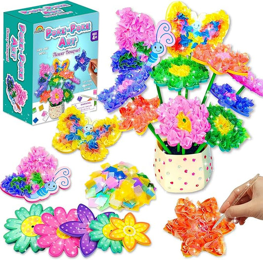 AGENTLAN Art & Craft Activity, Poke Fun Flower Bouquet Craft Kit, Fun & Easy Art Kits for Kids, DIY Garden Kids Activities, Gifts for Girls and Boys 3 4 5 6 7 8 9-CubbioJoy