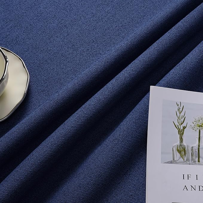 Joydeco Faux Linen Blackout Curtains for Bedroom,Blue Blackout Curtains 72 inches Long,100% Blackout Solid Thermal Insulated Window Drapes Luxury Decor for Living Room（W52xL72 Inch,Twilight Blue）-CubbioJoy