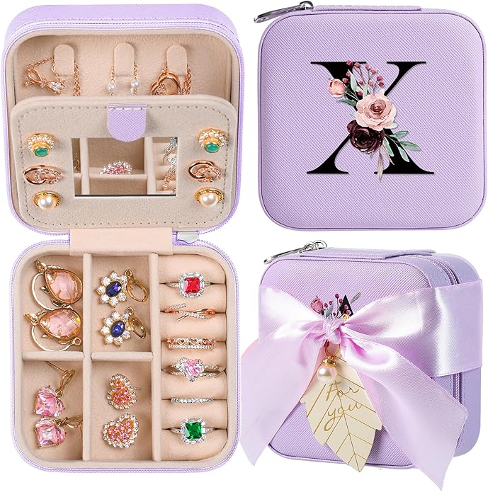 AYGXU Travel Jewelry Box for Women and Girls - Small Case With Initial A-Z - Teacher Gifts-CubbioJoy