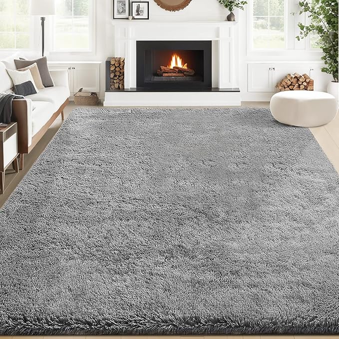 6x9 Area Rug for Living Room: Fluffy Shag Soft Washable Rugs Large Fuzzy Plush Indoor Carpet for Bedroom Nursery Playroom Kids Girls Boys Room (Grey, 6'x9')-CubbioJoy