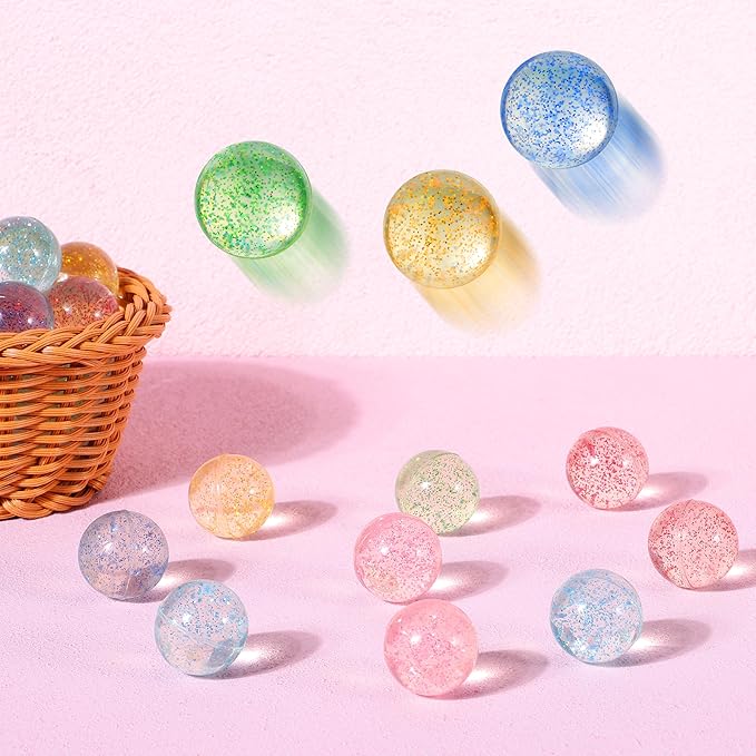 JOYIN 24 PCS Glitter Bouncy Balls, 6 Styles 32mm Assorted Bouncy Balls Bulk with Storage Bag, Bounce Toys for Kids Party Favors Birthdays Gifts Goodie Bags Stuffers Carnival Prizes-CubbioJoy