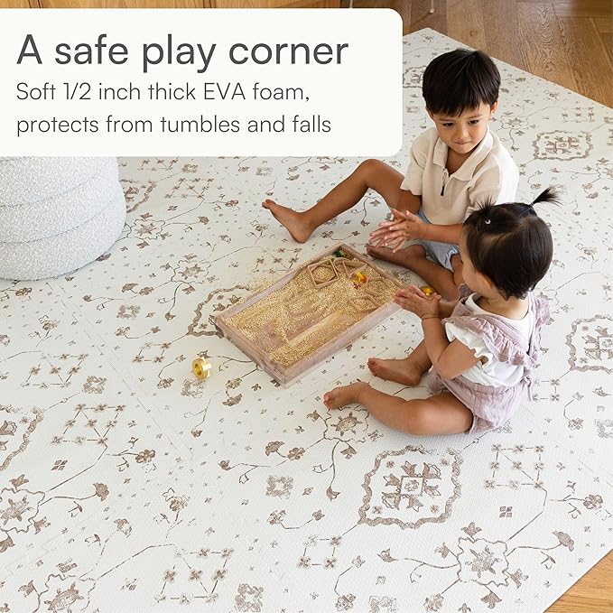 Baby Play Mat for Floor – 6x8ft Vintage Coffee | Soft Non Toxic Premium EVA Foam Tiles for Tummy Time, Crawling & Playroom – Waterproof Floor Mat for Babies & Toddlers Lillefolk (12 Tiles)-CubbioJoy