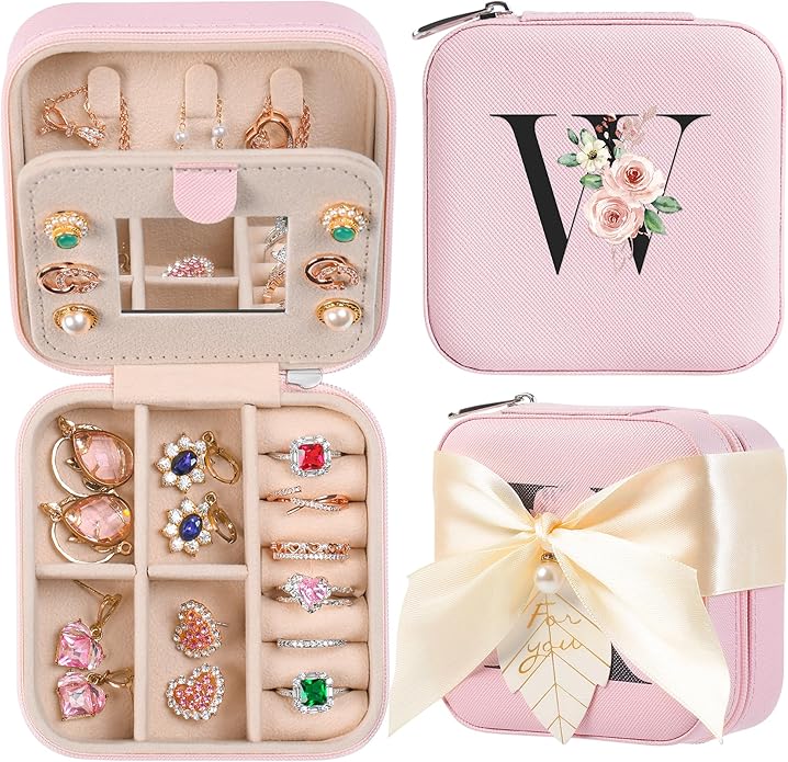AYGXU Travel Jewelry Box for Women and Girls - Small Case With Initial A-Z - Teacher Gifts-CubbioJoy