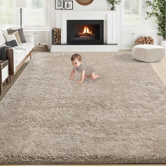 8x10 Area Rug for Living Room: Fluffy Shag Soft Washable Rugs Large Fuzzy Plush Indoor Carpet for Bedroom Nursery Playroom Kids Girls Boys Room (Camel, 8'x10')-CubbioJoy