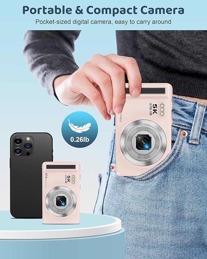 5K Digital Camera - 72MP UHD Digital Cameras for Photography - Autofocus Point and Shoot Small Camera with Flash for Kids - 2.8 Inch Screen Compact Portable Vlogging Camara with 16X Zoom, 32GB SD Card-CubbioJoy