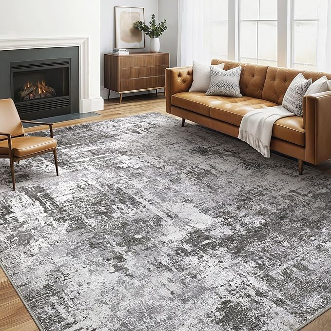 5x7 Area Rugs Living Room: Machine Washable Large Abstract Modern Soft Rug Stain Resistant Indoor Floor Non Slip Accent Carpet for Bedroom Nursery Playroom Dining Room Office Dorm Home- Black Grey-CubbioJoy