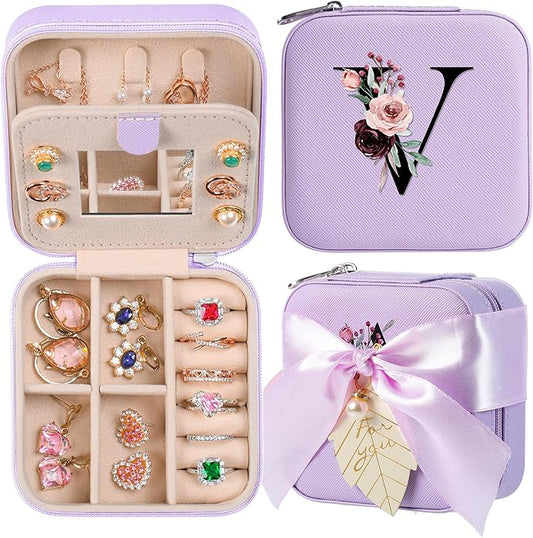 AYGXU Travel Jewelry Box for Women and Girls - Small Case With Initial A-Z - Teacher Gifts-CubbioJoy
